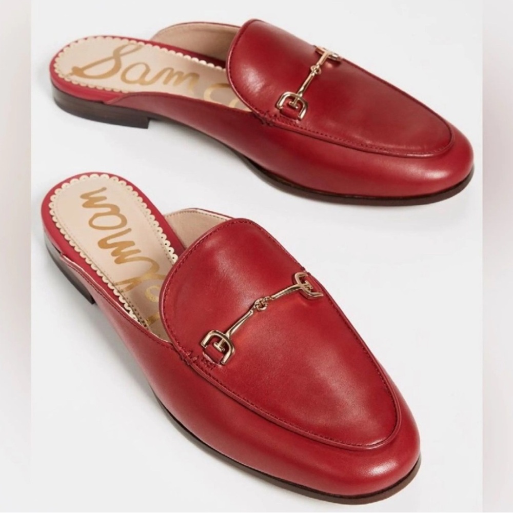 Sam Edelman Lounette Red Mules with Gold buckle size 6.5